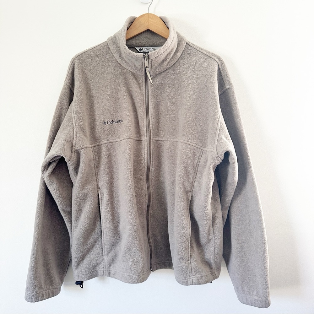 Columbia Men's Full Zip Mock Neck Fleece Jacket Beige L